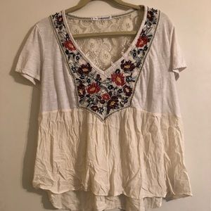 Cream boho top with floral embroidery